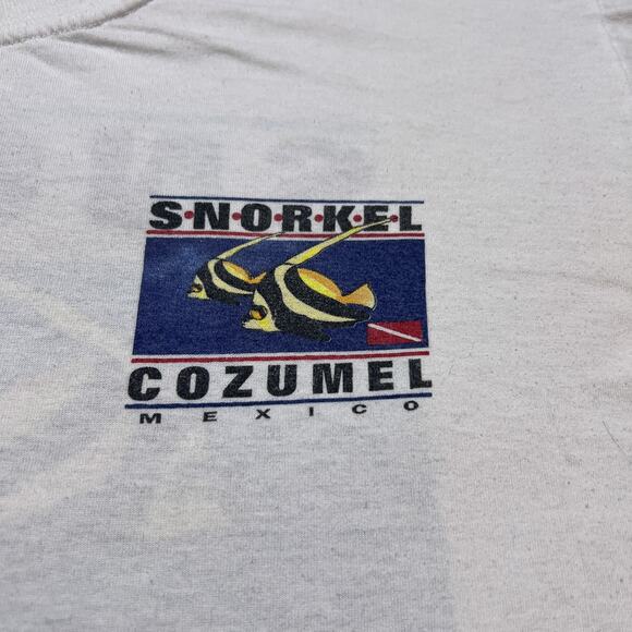Vintage 90s Snorkel Cozumel Mexico T-Shirt White Short Sleeve Fish Vacation - Picture 4 of 7
